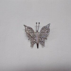 Vintage Monet filigree butterfly pin silver-tone